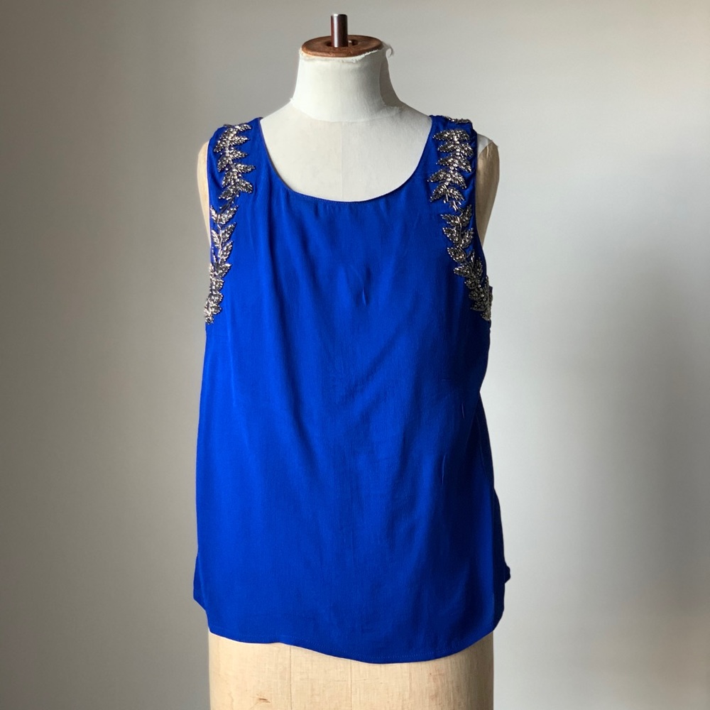 Topshop Grecian Vine Royal Blue Beaded Tank Sz 8